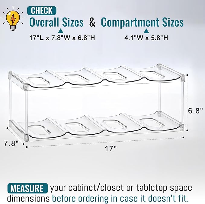 Design for Stanley 40 OZ & Large Bottles & Tumblers with Handle - Acrylic Water Bottle Organizer - Stackable Clear Wine Rack, Cup Holder for Home Kitchen Pantry Shelf Countertop Cabinet, 2 Tier Hold 8 MakeLifeBetterEasier