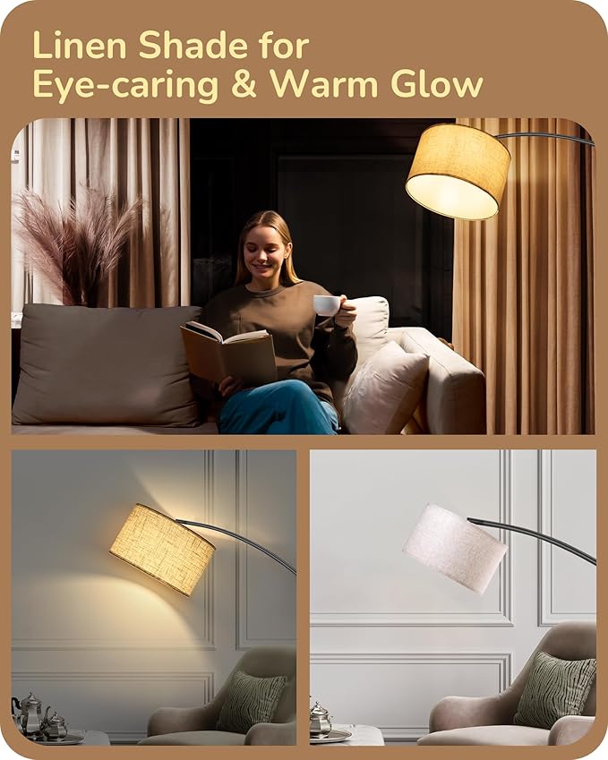 EDISHINE 78.3″ Modern Arc Floor Lamp with Remote, Tall Black Standing Lamp with Stepless Dimmable Bulb & 5 Color Temperature, Curved Mid Century Floor Lamps for Living Room, Bedroom, Nursey - Bloomnest