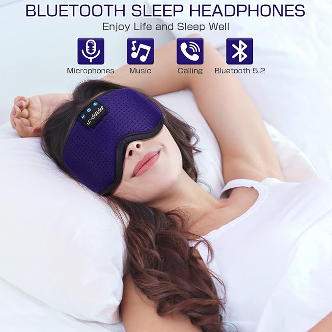 LC-dolida Sleep Headphones, Sleep Mask Bluetooth Wireless Music Eye Mask, Sleeping Headphones for Side Sleepers Sleep Mask with Bluetooth Headphones Ultra-Thin Stereo Speakers Perfect for Sleeping - Bloomnest