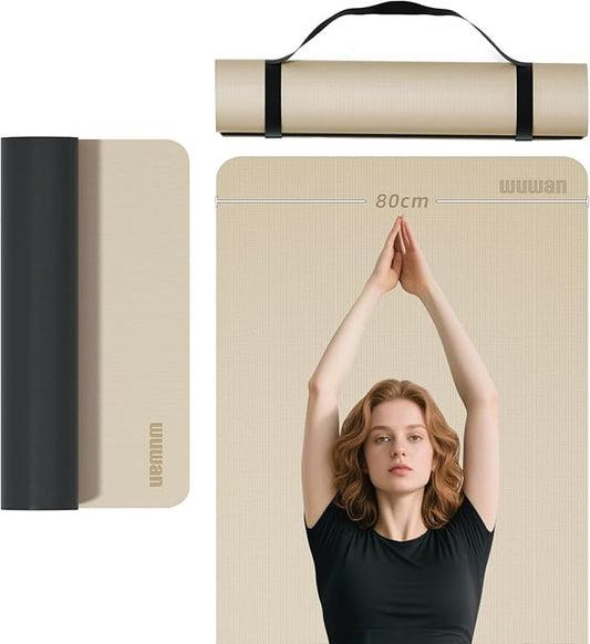 Yoga Mat Non-Slip Extra Thick 72"x32/24" Extra Wide Fitness Exercise Mat TPE Material High Elastic Hot Yoga Mat for Women Yoga Pilates Home Floor Workout (Cow Coffee)