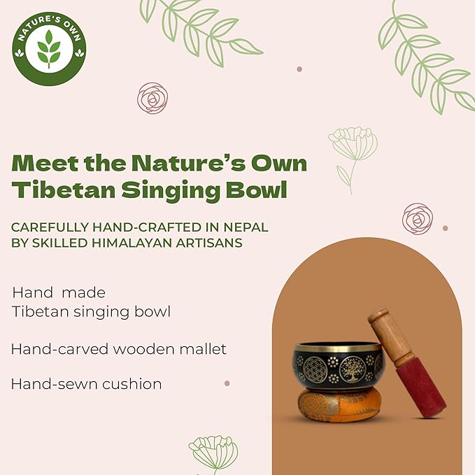 Nature's Own Tibetan Singing Bowl Set - 3.5 Inch, Black - Handcrafted in Nepal, Easy to Play - Ideal for Meditation, Yoga, Chakra Healing, Stress Relief, Spiritual Gifts for Men & Women - Bloomnest