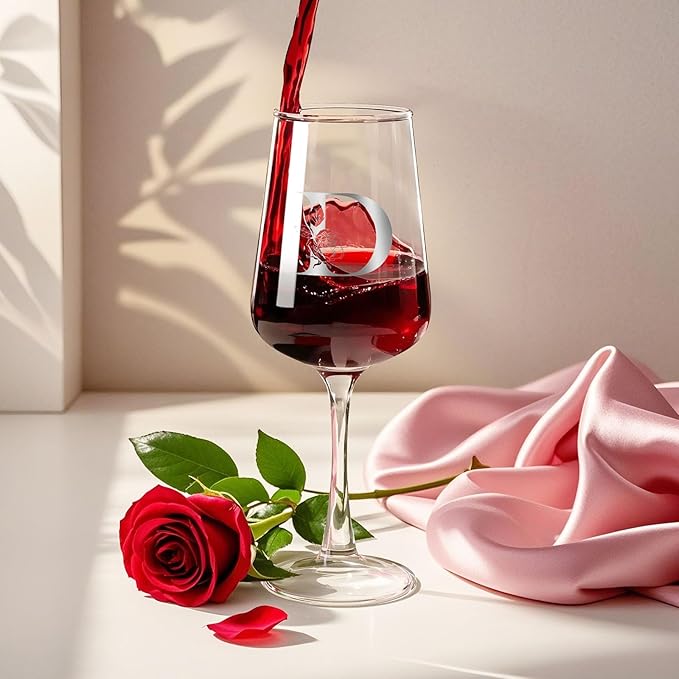 Valentines Day Gifts for Her Women - Personalized Initial Wine Glasses Custom Gift, Galentines Gift Christmas Mothers Day Birthday Gifts for Women Her Mom Wife Best Friend Sister (D) - Bloomnest