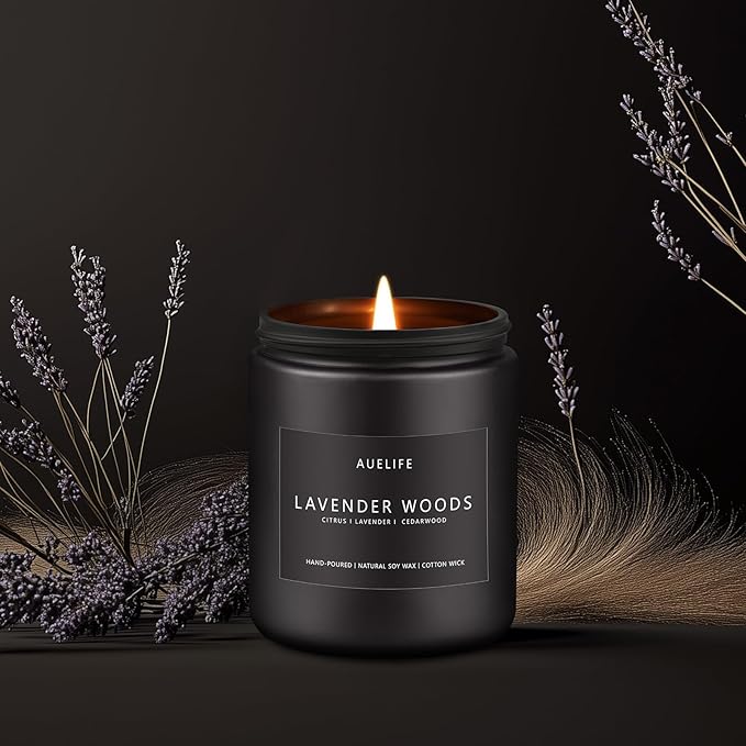 Scented Candles for Men | Lavender & Wood Candle - Candle for Men, Manly Candles for Home Scented, Man Gifts for Him/Friend, 7oz Black Jar - Bloomnest