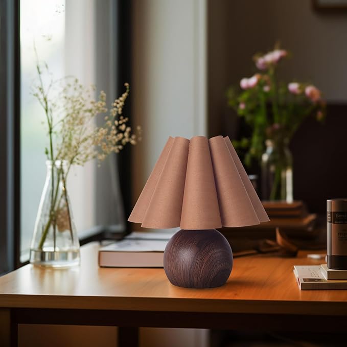 KUNJOULAM Cute Small Table Lamp, Modern Bedside Nightstand Lamp with Coffee Fabric Lampshade, Metal Base for Bedroom Home Office Decor (Without Buld) - Bloomnest