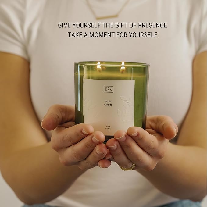 Craft & Kin 12oz Santal Woods Christmas Scented Candle for Home | Premium Green Winter Scented Candles for Men | Made with Natural Soy | Gifts for Men and Women | Nature Collection - Bloomnest