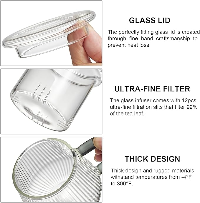 Lezero Tea Infuser Cup with Filter and Lids, Borosilicate Glass Mugs with Strainer for Blooming & Loose Leaf, Lead-free, Microwave & Dishwasher Safe, 14oz - Bloomnest