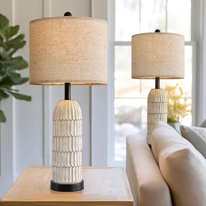 OYEARS 26.5" Table Lamps Set of 2 - Bedside Lamp with USB A+C Charging Ports,Rustic,Perfect for Nightstands and Bedrooms,Black - Bloomnest