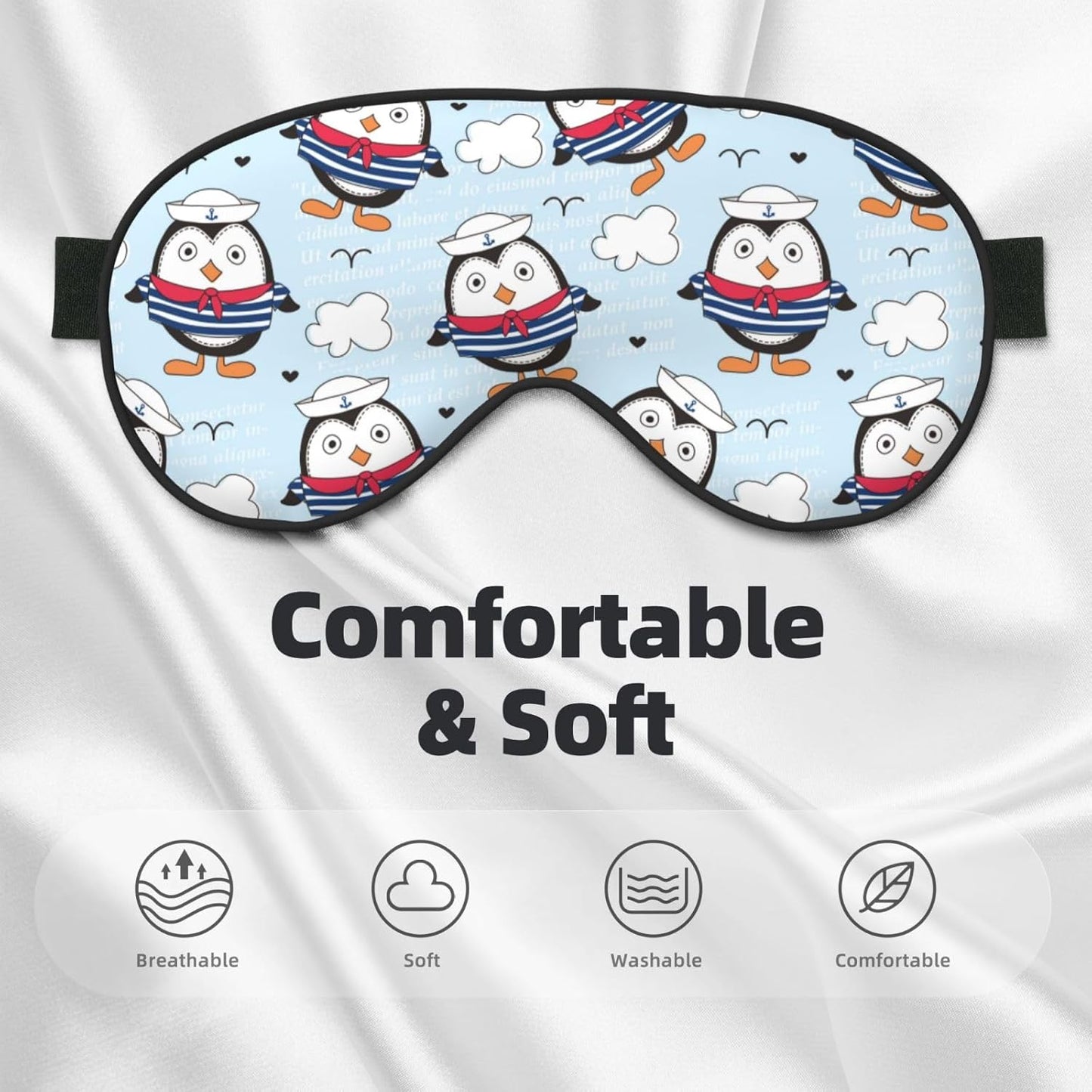 Sleep Eye Mask Little Sailor Penguin Sleep Mask for Women Men Comfortable Eye Mask with Adjustable Strap Soft Eye Cover Blindfold for Travel Yoga Nap Shift Work