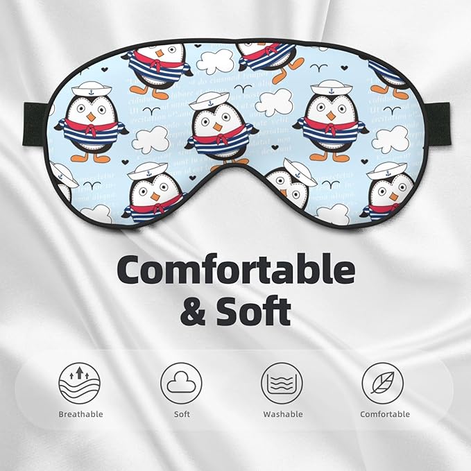 Sleep Eye Mask Little Sailor Penguin Sleep Mask for Women Men Comfortable Eye Mask with Adjustable Strap Soft Eye Cover Blindfold for Travel Yoga Nap Shift Work - Bloomnest