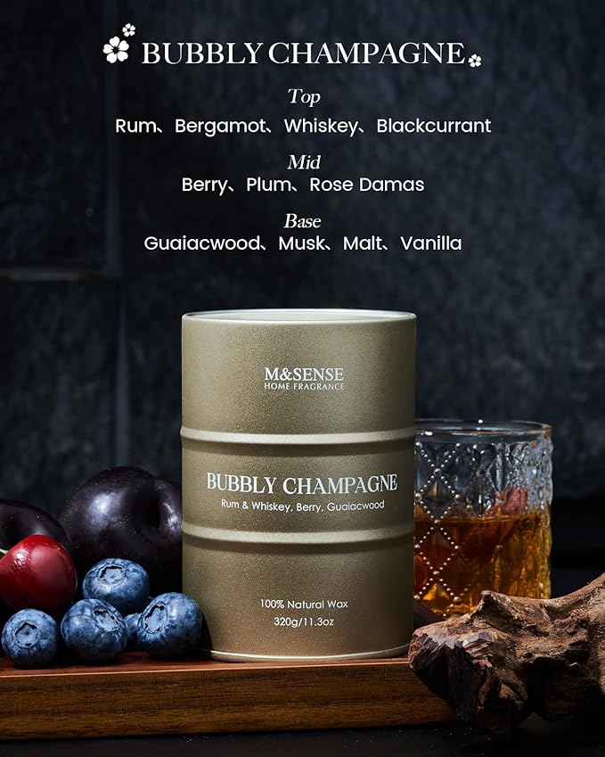 M&SENSE Bubbly Champagne Scented Candles - Home & Gift, Natural Soy, 70 Hour Burn Time, 11.3 oz - Bloomnest