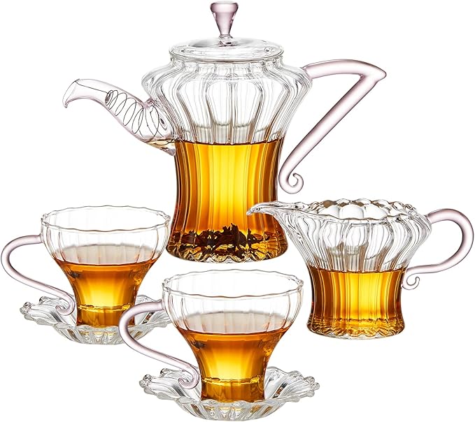 Glass Teapot Tea Pot With Infuser, Glass Kettle, Tea Glass Pot, Glass Tea Cup With Infuser And Lid For Loose Leaf Tea Steeper, Tea Pots For Tea Party, 2 Glass Cups With Saucers, 1 Male Cup Tea Gift - Bloomnest