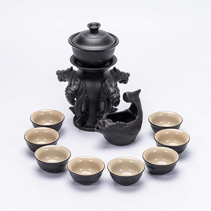 Ceramic Teapot with Infuser Loose Leaf Tea Teapot with 8 cups, Kungfu Tea Sets (Black Dragons) - Bloomnest