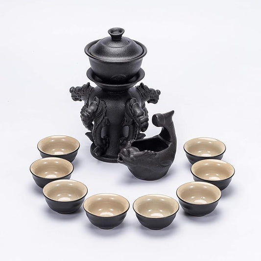 Ceramic Teapot with Infuser Loose Leaf Tea Teapot with 8 cups, Kungfu Tea Sets (Black Dragons) - Bloomnest