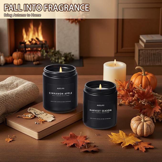 Fall Candles, 4 Pack Soy Candles Set - Autumn Scents of Vanilla Pumpkin, Cinnamon Apple, Harvest Season, Maple Syrup Latte, Aromatherapy Fall Gifts for Men & Women, Thanksgiving Home Decor - Bloomnest