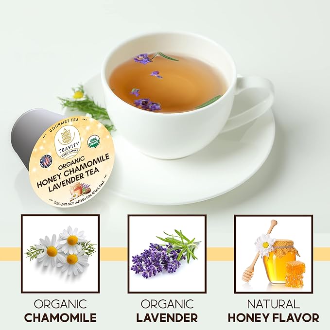 Organic Chamomile and Lavender Tea Pods for Keurig - Decaf Herbal Tea for Keurig K Cups - Honey Chamomile Lavender by Teavity (12 Tea Pods) - Bloomnest