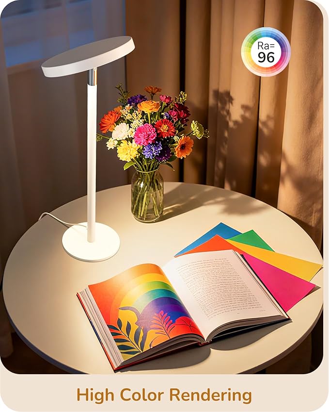 EDISHINE LED Table Lamp with 2 Adjustable Height, 5%-100% Dimmable & 3 Color Temperature, Touch Control, Modern Desk Lamp for Office, Reading, White - Bloomnest