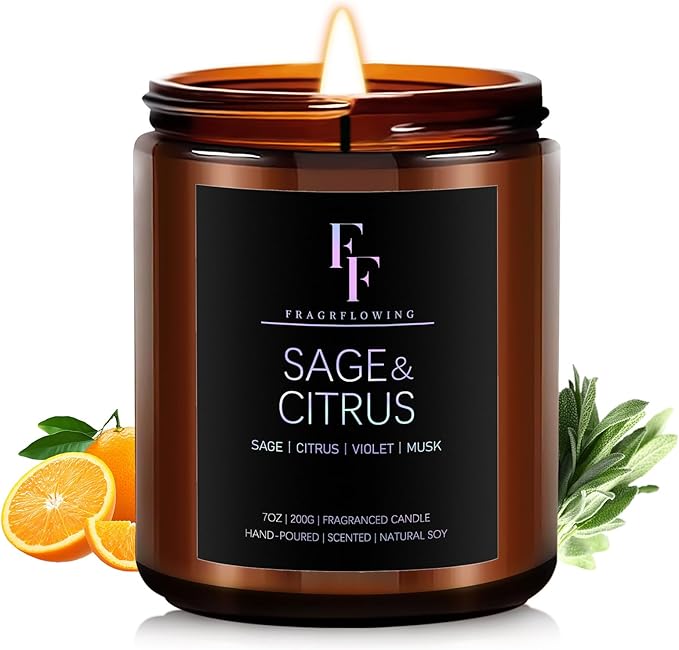 Sage & Citrus Candle, Scented Candle for Home Soy Wax Candle, Aromatherapy Candle Gift for Women Men, 7oz - Bloomnest
