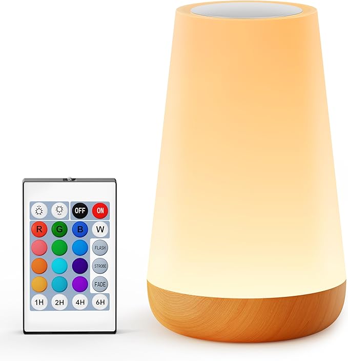 Auxmir LED Night Light Bedside Lamp Touch and Remote Control Dimmable Tabletop 13 RGB Colors Changing 5 Brightness Adjustable Rechargeable Portable Lamp for Baby Kids Nursery Bedroom Bathroom Camping - Bloomnest