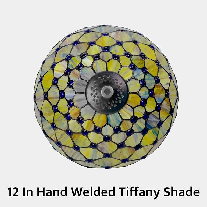 Tiffany Lamp Vintage Gradient Green Stained Glass Bead Table Lamp Desk Bedside Reading Light Decor Bedroom Living Room Home Office D12*H18 Inches (Gradient Green) - Bloomnest