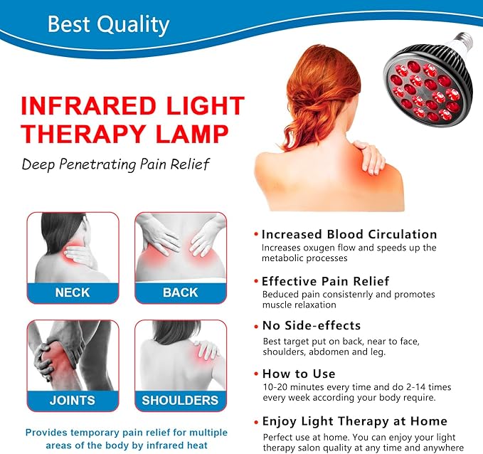 Wolezek Red Light Therapy Lamp with Lamp Holder, 660nm Red and 850nm Near Infrared Combo Wavelength LED Red Light Bulb, Light Therapy Device for Face and Body, Aluminium Shell, E27/E26 Standard WOLEZEKLED