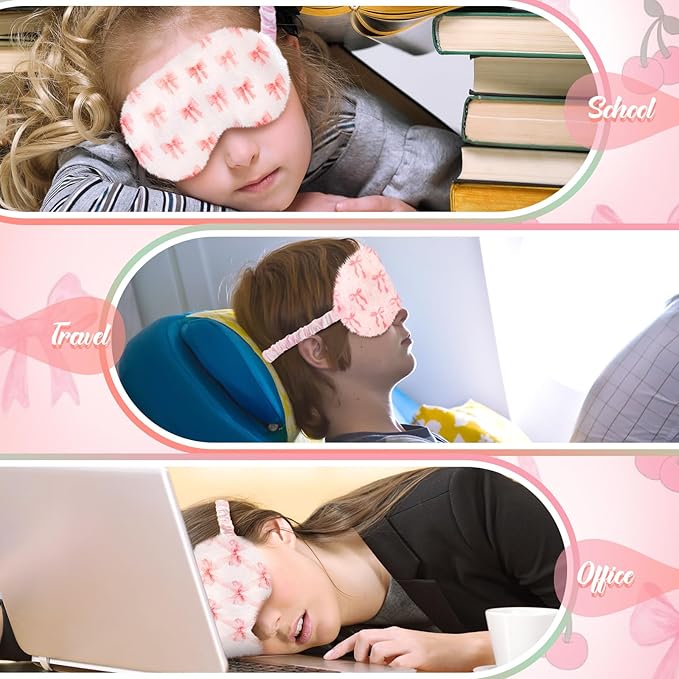 Cuffbow 6 Pcs Plush Sleep Eye Mask Silk Furry Eye Covers for Sleeping Cute Sleep Mask Fluffy Comfortable Sleeping Blindfold for Travel Sleepover Nap Party Supply Girls Women(Bow,Pink) - Bloomnest