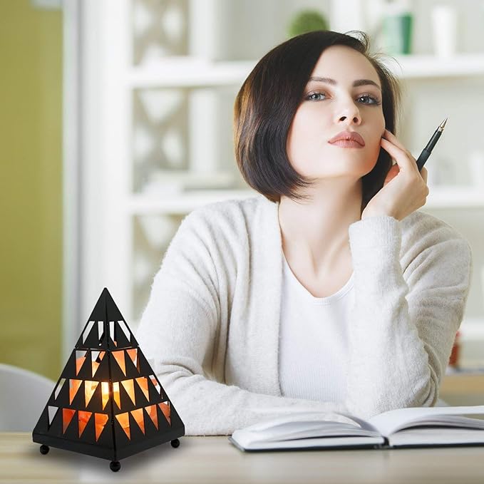 Himalayan Glow Pyramid Style Crystal Salt Night Light lamp with Pink Salt Chunks, Salt Lamp Bulb,(ETL Certified) Dimmer Switch, Unique Lightening Ambience - Bloomnest