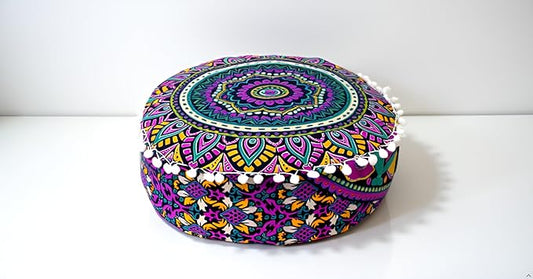 INDIAN CRAFT CASTLE ICC Floor Pillows & Cushion Covers Decorative Hippie Mandala Pouf Pillow Covers Seating Meditation Cushion Cover Large Boho Ottoman Case Pillowcase Couch New Pink, 18" Round - Bloomnest