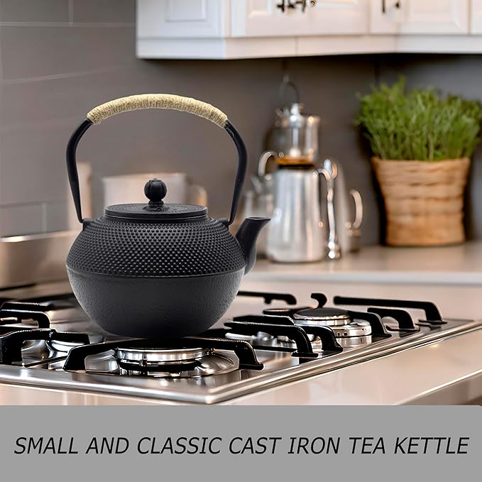 YJX Cast Iron Tea Pot Set, Japanese Tetsubin, 40.6oz Tea Kettle for Stovetop, Black Teapot with Stainless Steel Infuser for Loose Leaf Tea, 1200ml Small Asian Tea Set with Teacups - Bloomnest