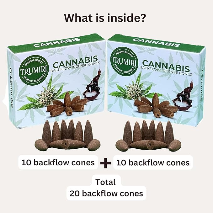 TRUMIRI Cannabis Backflow Incense Cones - Total 20 Incense Cones Waterfall - Dual Pack of 10 Incense Backflow Cones - Waterfall Incense Cones - Incense Waterfall Cones TRUMIRI