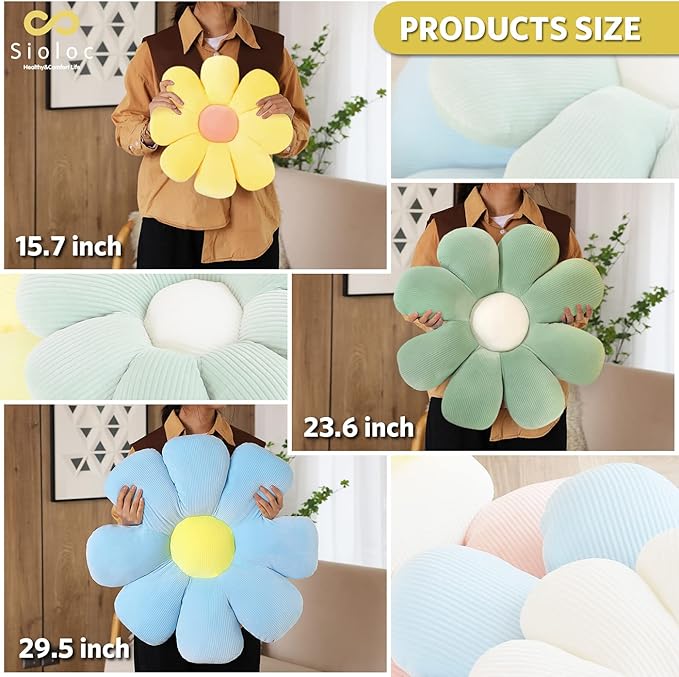 Sioloc flower pillow,flower Shaped Throw Pillow Butt Cushion flower Floor Pillow,Seating Cushion,Cute Room decor & Plush Pillow for bedroom sofa chair(Yellow,29.5'') - Bloomnest