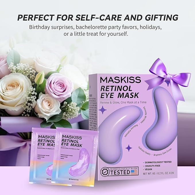 Retinol Under Eye Patches (24 Pairs), Purple Eye Masks for Dark Circles, Puffy Eyes & Wrinkles, Firming Collagen Eye Patches, Vegan Cruelty-Free Skincare Gifts for Her - Bloomnest