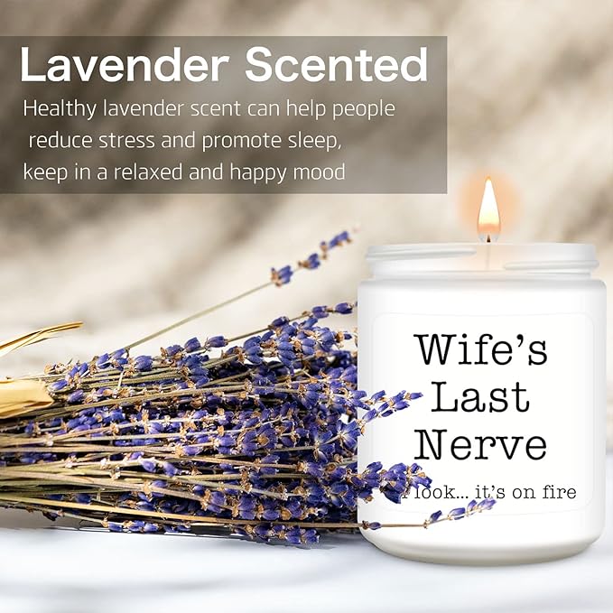 Homsolver Gifts for Wife from Husband, Funny Birthday, Christmas, Anniversary, Valentines, Romantic Lavender Scented Candles, Wife's Last Nerve