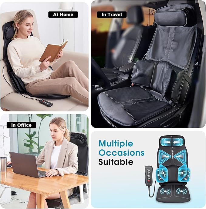 SLOTHMORE Vibration Back Massager with Adjustable Neck Pillow, Massage Chair Pad for Neck Waist HIPS Thighs to Release Stress and Fatigue, Chair Massager Seat Cushion for Home Office use Ideal Gifts - Bloomnest