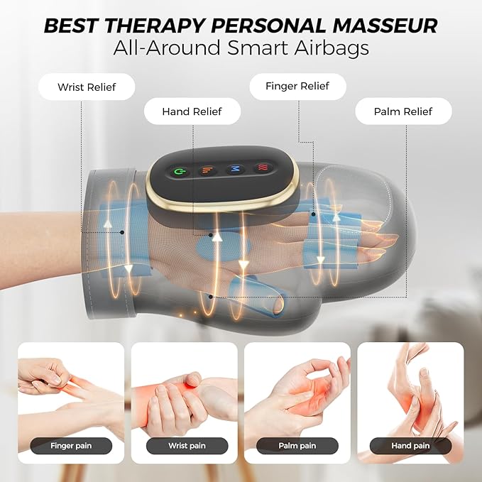 WUX Hand Massager with Heat Compression Relief, 3 Massage 4 Temperatures 5 Compression Models Therapy Glove, Hand Massager for Arthritis and Carpal Tunnel, Great Gift for Men and Women - Bloomnest