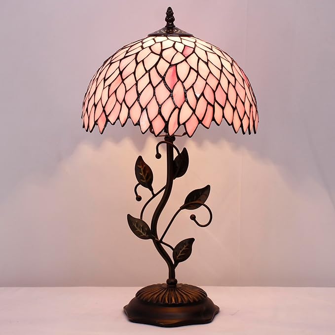 Tiffany Lamp Table Lamp Stained Glass Desk Lamps 12X12X19 Inches Reading Light Decor Bedroom Living Room (Pink Wisteria Style) - Bloomnest