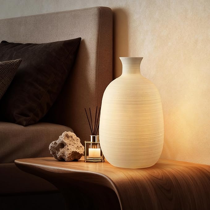 RONDURE 10.4" Modern Ceramic Table Lamp, Fully Dimmable Modern Bedside Lamps for Bedroom, Living Room and Nightstand, White Translucent Ceramic Shade, Warm Ambient Lighting, Corded, Bulb Included - Bloomnest