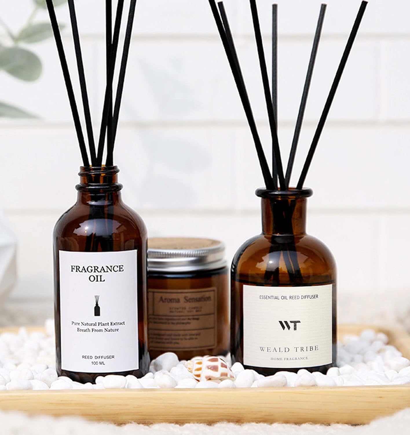 WEALD TRIBE Flower Reed Diffuser Set Cashmere Vanilla Scent for Bathroom Air Fresheners | 4.0 fl oz Essential Oils with Sticks Home Fragrance Defusers | House Bedroom Office Shelf Decor & Gift