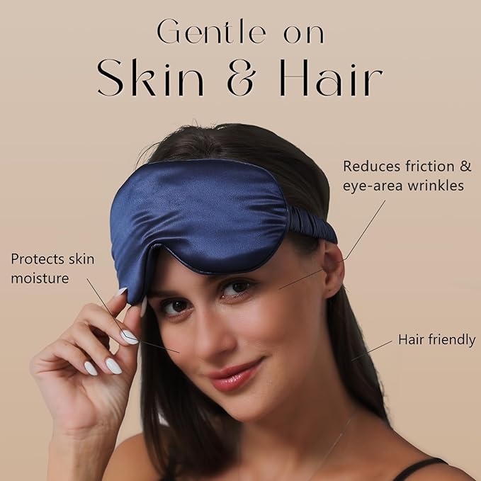 ZIMASILK Adjustable 22 Momme 100% Mulberry Silk Sleep Mask, Upgraded 3D Contoured Cup Eye Mask for Sleeping, Super Soft & Breathable Blindfold, Blackout for Deep Sleeping (Navy Blue) - Bloomnest