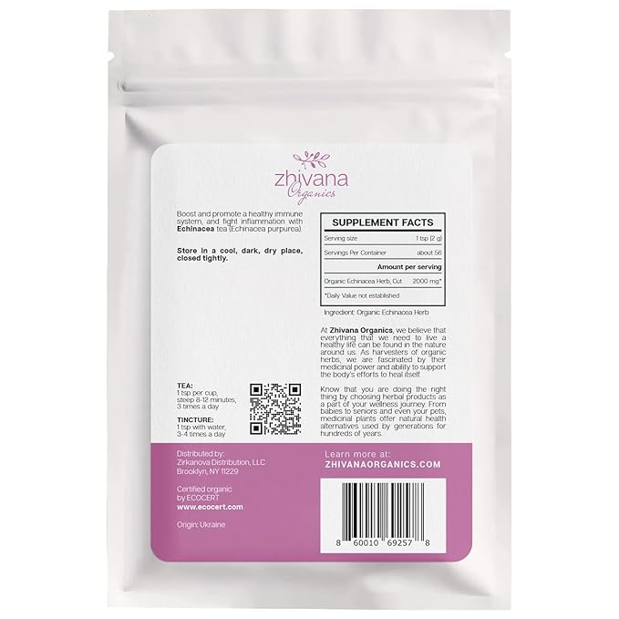 Echinacea Tea Organic (40 Tea Bags) - 100% Pure Natural Immunity Support - Equinacea Organica - Herbal Infusion - Caffeine-Free - Bloomnest