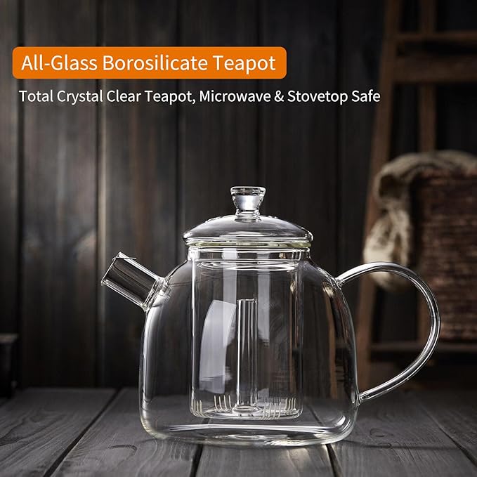 68OZ Glass Teapot, Large Glass Tea Pot With Infuser, Kettle For Stove Top, Tea Cup With Infuser For Loose Leaf Tea Steeper 2000ML, Dishwasher Safe - Bloomnest