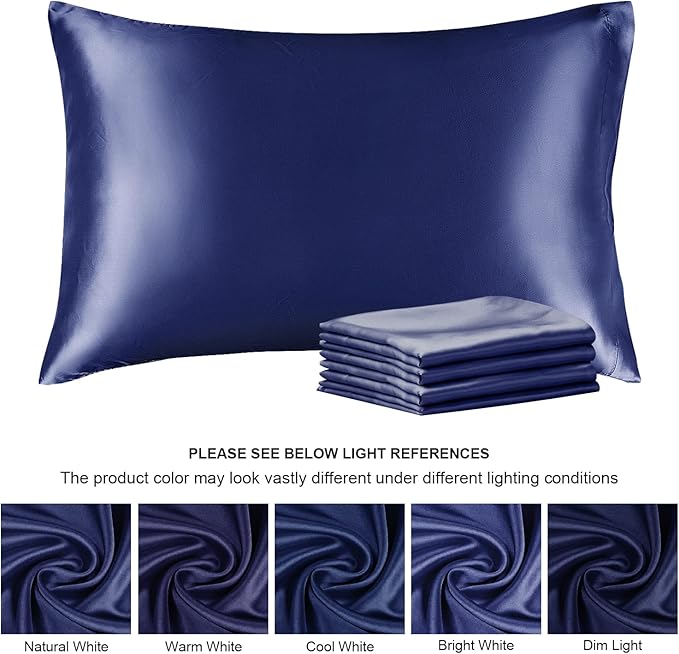 BEDELITE Satin Pillowcase for Hair and Skin, Super Soft Similar to Silk Pillow Cases 4 Pack with Envelope Closure, Cooling Pillowcases for Women Men (20"x36" King Size, Navy) - Bloomnest