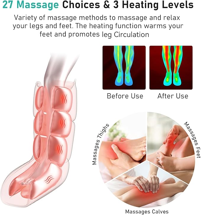 QUINEAR Leg Massager for Circulation and Pain Relief, Heating Leg Compression Massager with 3 Modes, Foot and Calf Massager with 3 Intensities 3 Heats - Gift for Mom and Dad - Bloomnest