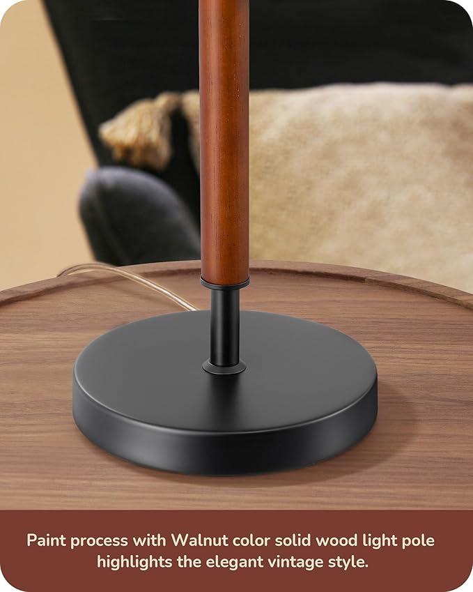 EDISHINE Mid Century Table Lamp, Pull Chain Switch Bedside Lamp with Linen Shade, Solid Wood Pole & Black Metal Base, Modern Nightstand Lamp for Bedroom, Living Room, Office, E26 Base - Bloomnest