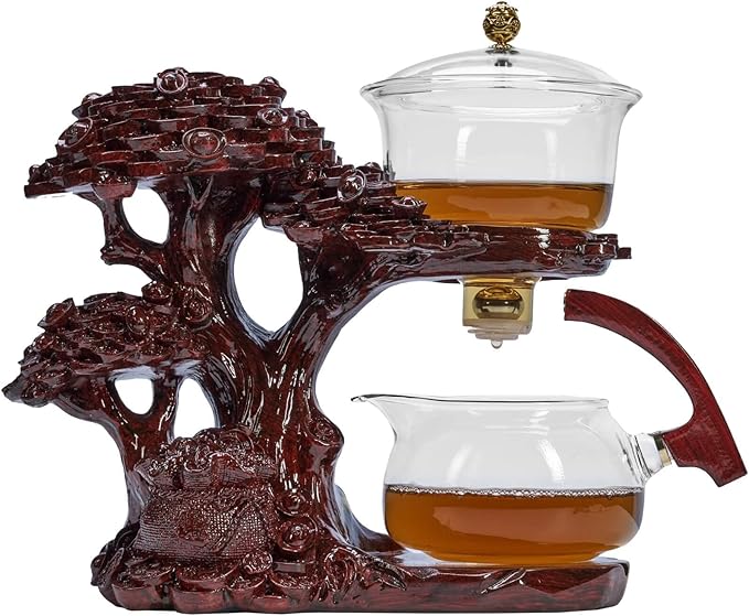 Glass Teapot Set with Infuser Semi Automatic Tea Set Magic Teapot (Tree - red) - Bloomnest