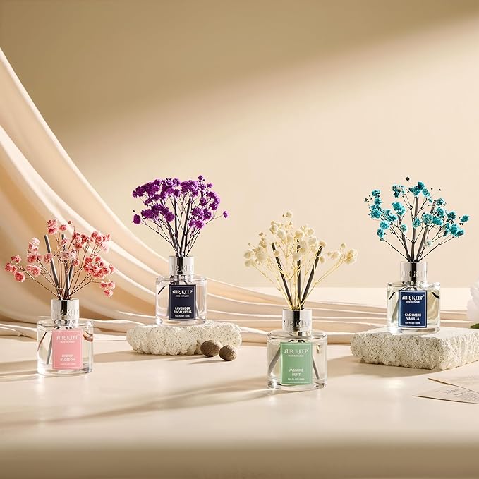 Airkeep Reed Diffuser Set,1.69 fl oz (50 ml) - Clean Linen Oil Diffusers with 8 Reed Sticks,Home Fragrance Reed Diffuser for Bathroom Shelf Decor - Bloomnest