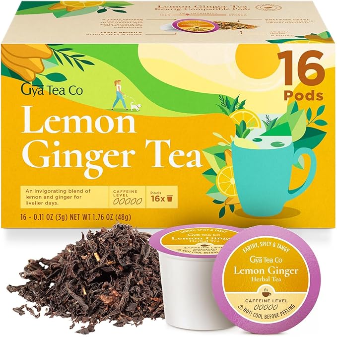 Gya Tea Co Lemon Ginger Herbal Tea Pod (16 Count)- Decaf Wellness Tea for Body Comfort & Relaxing - Bloomnest