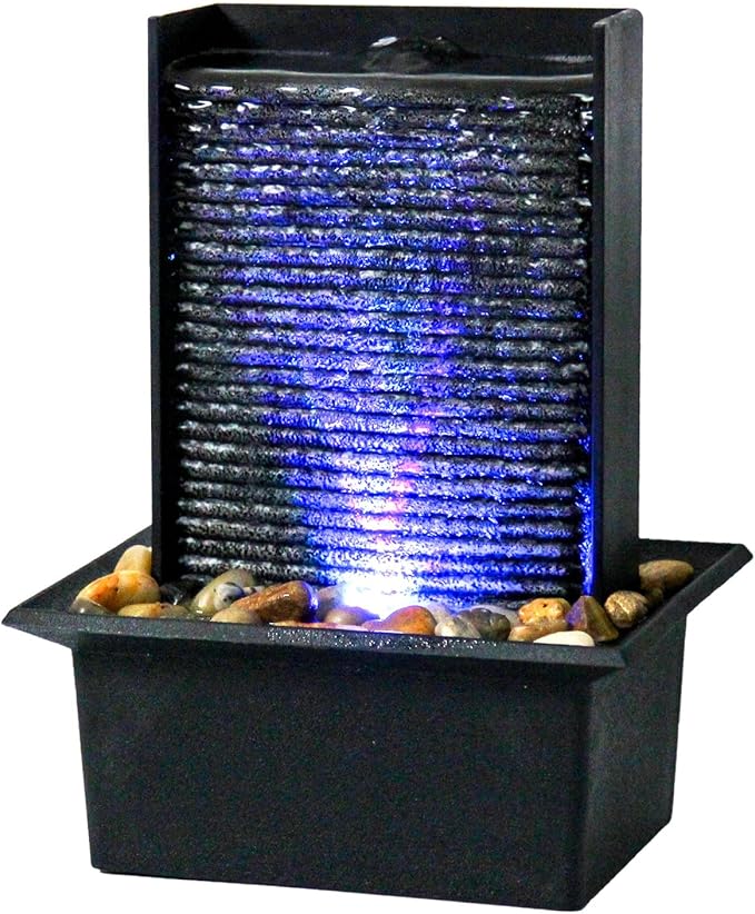 Small Indoor Relaxation Tabletop Fountain, Zen Meditation Waterfall Feature with Color LED Light & Natural Rocks, 4 Level Desk Waterfall for Home Office Bedroom Living Room Decoration (Style 2) - Bloomnest