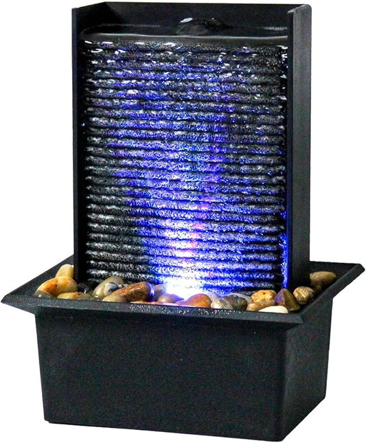 Small Indoor Relaxation Tabletop Fountain, Zen Meditation Waterfall Feature with Color LED Light & Natural Rocks, 4 Level Desk Waterfall for Home Office Bedroom Living Room Decoration (Style 2) - Bloomnest