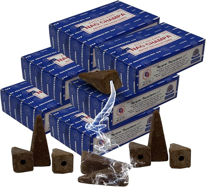 Nag Champa Backflow Incense Cones for Waterfall Aromatic Smoke Fountain Haze Falls and Mat Bundle - Pack of 6 TRUMIRI