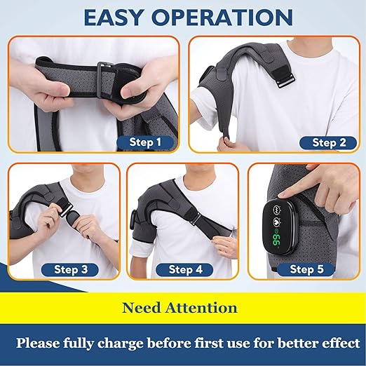 Heated Shoulder Wrap with Massage, Portable Heated Shoulder Brace for Women Men, Cordless Vibration Shoulder Heating Pad for Neck and Shoulder, 3 Heating Setting Shoulder Massager Wrap Braces - Bloomnest